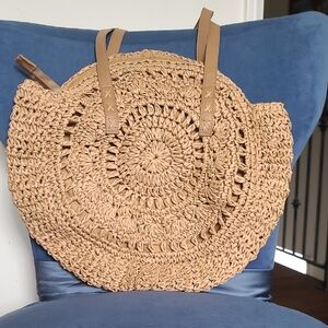 Elegant Tan Crochet Tote Bag
